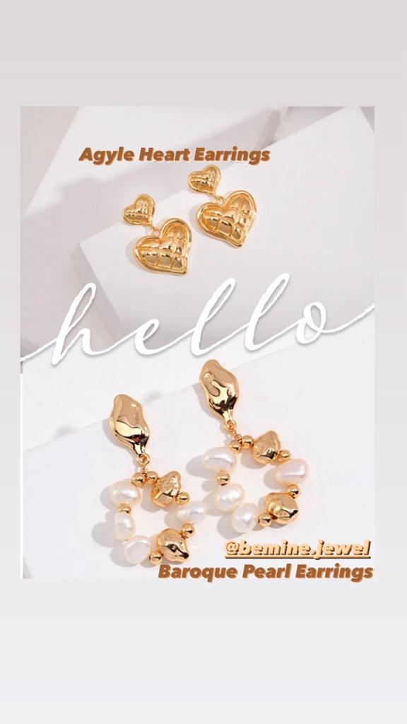 Agyle Heart Earrings and Baroque Pearl Earrings