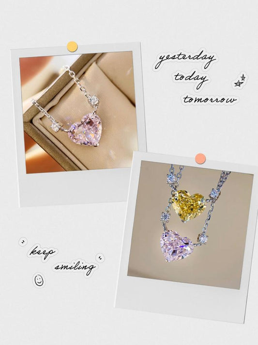 4.25ct heart-shaped pink diamond/yellow diamond necklace