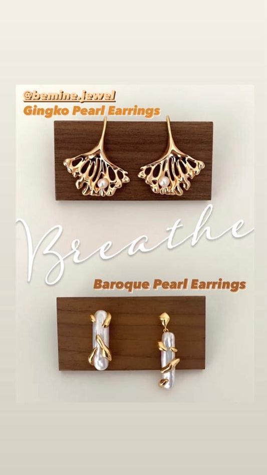 Gingko Pearl Earrings and Baroque Pearl Earrings